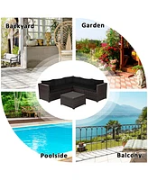 Costway 6PCS Patio Rattan Furniture Set Sectional Cushioned Sofa Deck