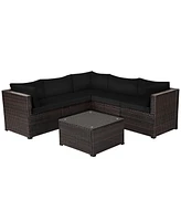 Costway 6PCS Patio Rattan Furniture Set Sectional Cushioned Sofa Deck