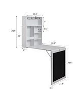 Versatile Foldable Wall-Mounted Desk with Blackboard and Ample Storage