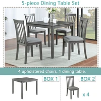 Streamdale Furniture Elegant 5-Piece Solid Wood Square Dining Table Set with Upholstered Chairs