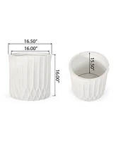 Sleek Concrete Planter Natural Stone Finish, Pleated Design, Durable and Stylish