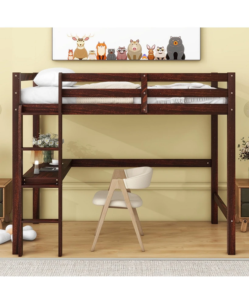 Simplie Fun Twin Loft Bed with built-in desk, Espresso