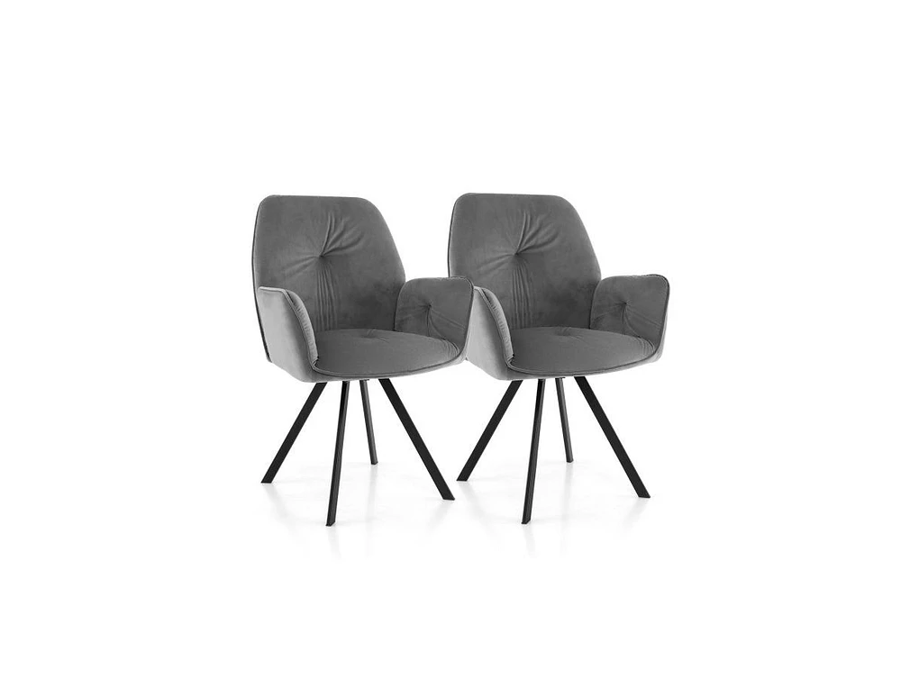 Slickblue Set of 2 Swivel Accent Arm Chairs with Metal Legs and Wide Back-Grey