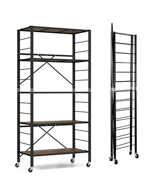 Slickblue 5-Tier Foldable Shelving Unit with Detachable Wheels and Anti-Toppling System