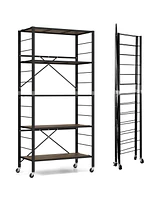 Slickblue 5-Tier Foldable Shelving Unit with Detachable Wheels and Anti-Toppling System