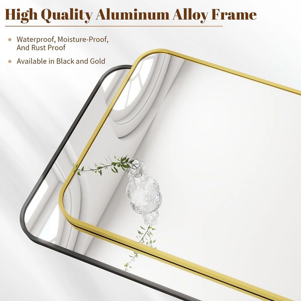 Homlux 24"x36" Rounded Rectangle Wall Mirror with Black Aluminum Alloy Frame