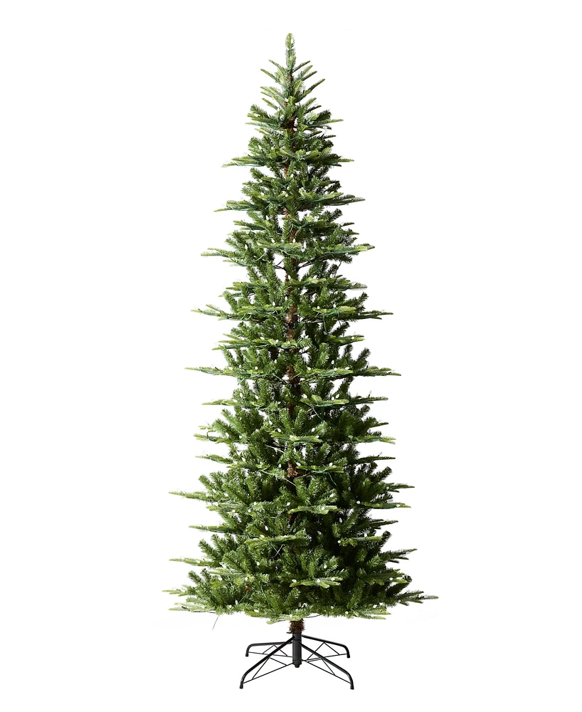 Glitzhome 9ft Pre Lit Green Slim Fir Artificial Christmas Tree with 500 strawberry Lights,9 Functional Warm White Multi color, remote controller