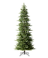 Glitzhome 9ft Pre Lit Green Slim Fir Artificial Christmas Tree with 500 strawberry Lights,9 Functional Warm White Multi color, remote controller