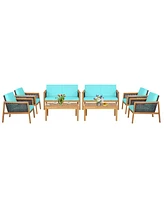 Costway 8PCS Patio Rattan Furniture Set Acacia Wood Cushioned Sofa