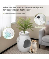 Slickblue Smart Plant Cat Litter Box with Electronic Odor Removal and Sterilization- White