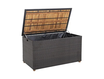 Slickblue 134 Gallon Rattan Storage Box with Zippered Liner and Solid Acacia Wood Top