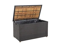 Slickblue 134 Gallon Rattan Storage Box with Zippered Liner and Solid Acacia Wood Top