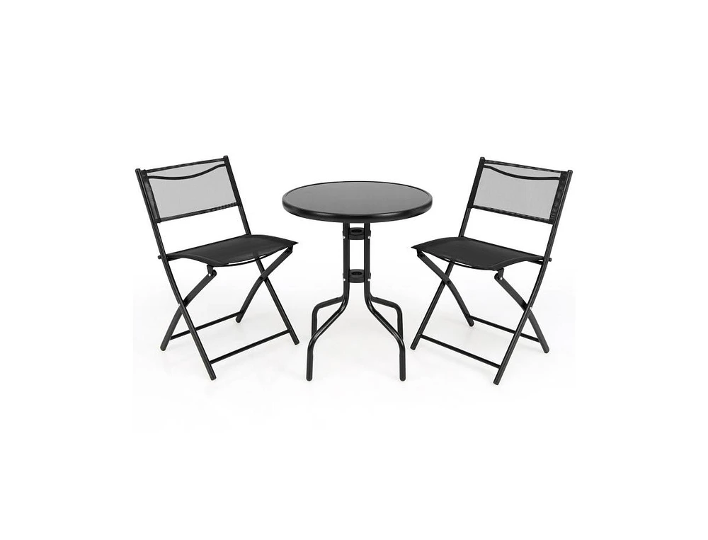 Slickblue 3 Pieces Folding Bistro Table Chairs Set for Indoor and Outdoor