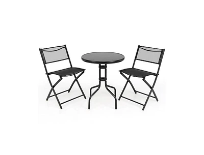 Slickblue 3 Pieces Folding Bistro Table Chairs Set for Indoor and Outdoor