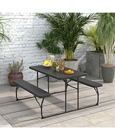 Slickblue Indoor and Outdoor Folding Picnic Table Bench Set with Wood-like Texture