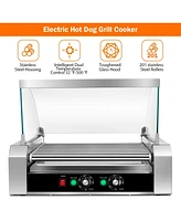 Sugift Stainless Steel Commercial 11 Roller Grill and 30 Hot Dog Cooker Machine
