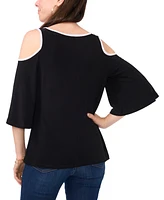 Sam & Jess Petite Keyhole Cold-Shoulder Trimmed Top