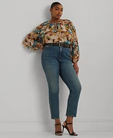 Lauren Ralph Plus Floral Tie-Neck Top