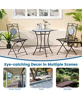 Slickblue 3 Pieces Patio Bistro Set Outdoor Furniture Mosaic Table Chairs