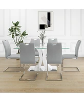 Streamdale Furniture Elegant Dining Table Set with Stable Base, 6 Chairs, and Natural Lacquered Legs (W210127282)