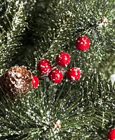 Glitzhome 6ft Pre Lit Frosted Pine Cones and Red Berries Christmas Porch Tree, with 200 Warm White Lights