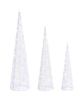 Glitzhome Set of 3 Lighted Christmas Crystal White Cone Tree with 130 White Light Emitting Diode Lights