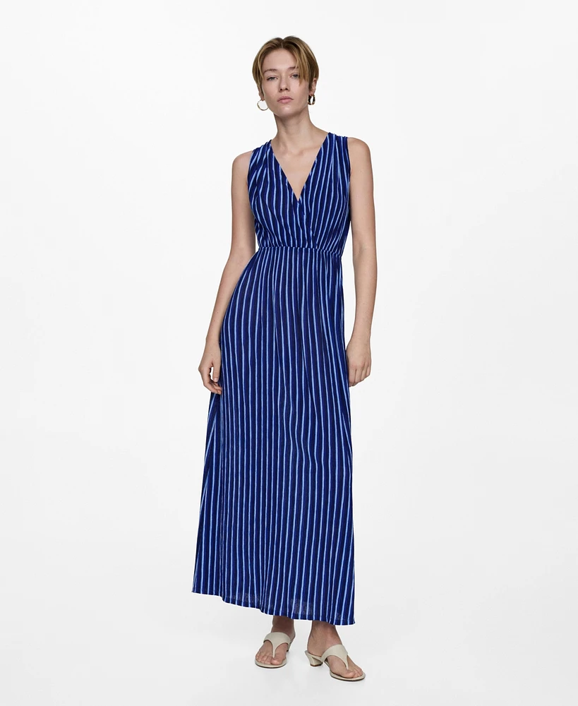 Mango Women's Bow Detail Stripe-Print Dress