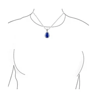 Bling Jewelry Classic Pear Shape Solitaire Teardrop Halo Cz Royal Blue Pendant Necklace Matching Drop Earrings Jewelry Set Rhodium Plated