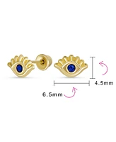 Bling Jewelry Tiny Yellow 10K Gold Spiritual Blue Cz Eyelash Protection Amulet Evil Eye Stud Earrings Ear Lobe Cartilage For Women