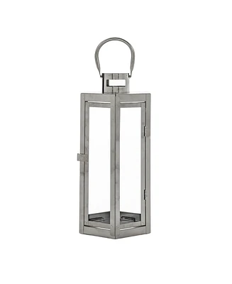 Streamdale Furniture Hexagonal Stainless Steel Lantern with Tempered Glass for Outdoor Decor