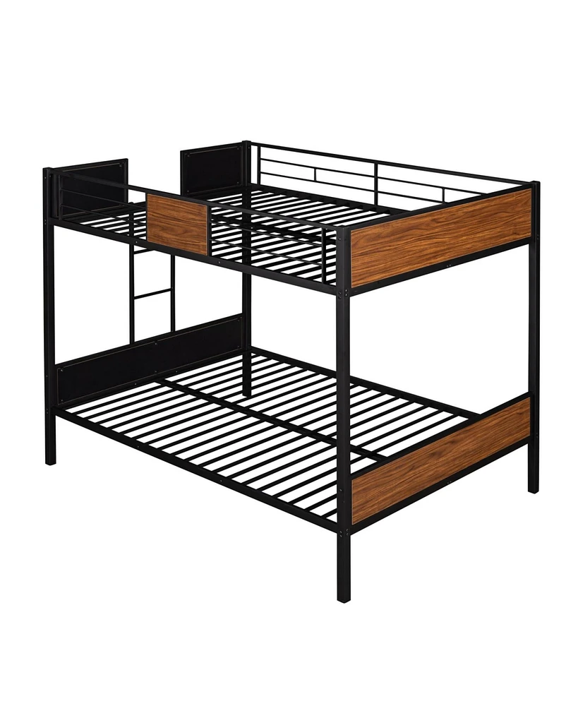 Simplie Fun Full-Over-Full Bunk Bed Modern Style Steel Frame Bunk Bed With Safety Rail, Built-In Ladder