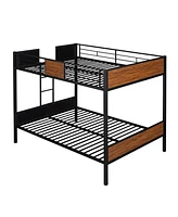 Simplie Fun Full-Over-Full Bunk Bed Modern Style Steel Frame Bunk Bed With Safety Rail, Built-In Ladder