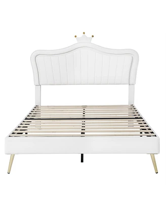 Simplie Fun Led Upholstered Queen Bed with Crown Headboard