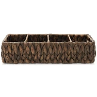 Casafield Set of 2 Water Hyacinth Storage Baskets with 3 Sections, Espresso - Woven Bin Organizers for Bathroom, Laundry, Pantry, Office, Shelves