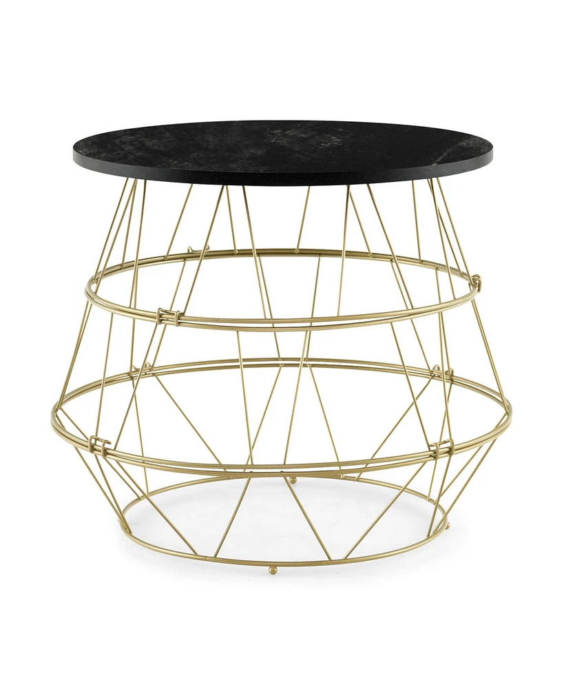 Slickblue Round Metal Frame End Table with Removable Top