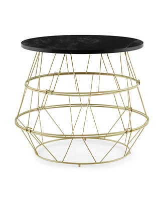 Slickblue Round Metal Frame End Table with Removable Top