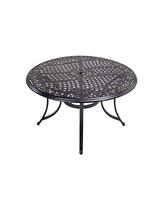 Mondawe Round Cast Aluminum 48 in. Patio Outdoor Dining Table with Umbrella Hole