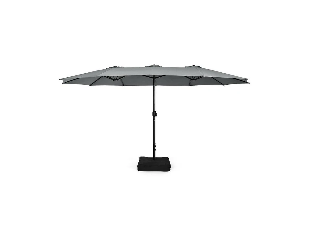 15 Feet Double-Sided Twin Patio Umbrella with Crank and Base