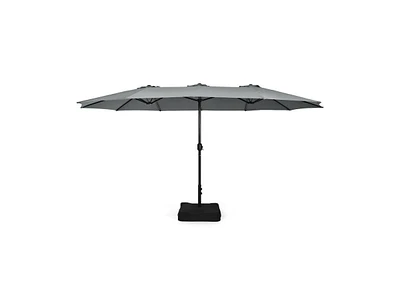 15 Feet Double-Sided Twin Patio Umbrella with Crank and Base