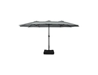 15 Feet Double-Sided Twin Patio Umbrella with Crank and Base