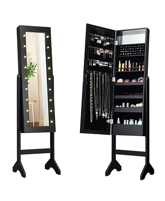 Slickblue Mirrored Jewelry Cabinet Armoire Organizer w/ Led lights