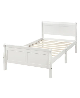 Simplie Fun Wood Platform Bed Twin Bed Frame Mattress Foundation Sleigh Bed With Headboard/Footboard/Wood