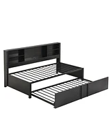 Streamdale Furniture Metal Twin Size Daybed With Twin Size Trundle, Storage Shelves And Usb Ports