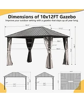 Streamdale Furniture 10'X12' Steel Roof Gazebo with Netting, Curtains