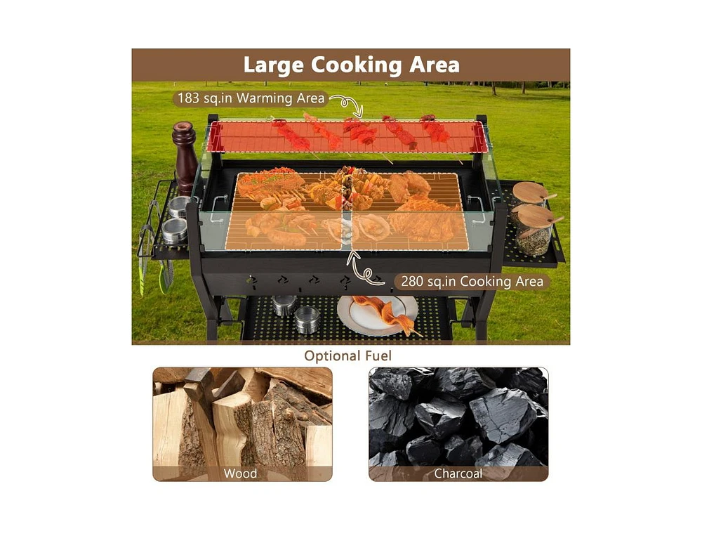 Slickblue Barbecue Charcoal Grills with Wind Guard Seasoning Racks-Black