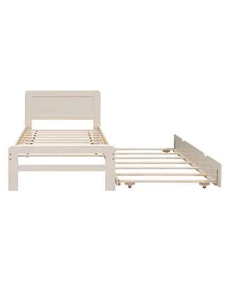 Simplie Fun Modern Design Twin Size Platform Bed Frame With Trundle For White Washed Color