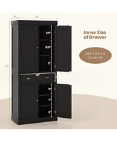 Gymax 72'' Kitchen Pantry Storage Cabinet Tall Freestanding Cupboard w/ 4 Doors Large Drawer
