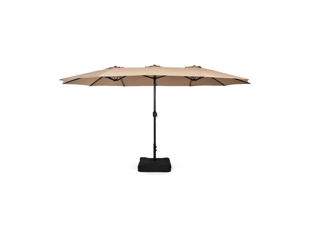 Slickblue 15 Feet Double-Sided Twin Patio Umbrella with Crank and Base