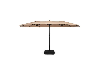 Slickblue 15 Feet Double-Sided Twin Patio Umbrella with Crank and Base