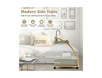 Modern 2-Tier Rolling End Table with Tray Top and Pull-Out Drawer-Grey